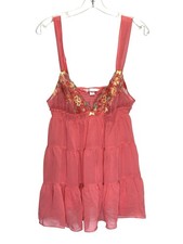 VTG Y2K Victoria s Secret Coral Sheer Embroidered Babydoll Top - Extra Large