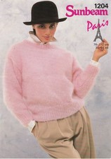 Ladies Classic Round neck Sweater Mohair Knitting Pattern Copy Sunbeam 1204