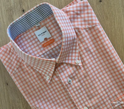 Olymp Luxor Langarm Hemd Gr. 43, XL, Slim Line, Karo Muster Orange, Weiß - Bild 1 von 4
