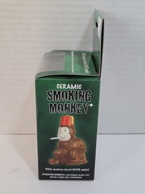 Vintage Ceramic Smoking Monkey Smoker Figurine w/ Cigarettes & Box