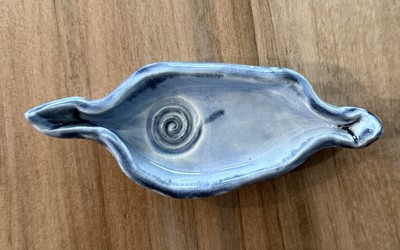 Vintage Studio Art Glazed Pottery Trinket Candy Dish Blue Signed F Martin