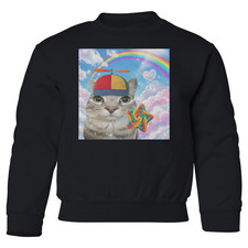 Happy Cat Funny Brainrot Meme Kitten Gen Z Humor YOUTH Crewneck Sweatshirt