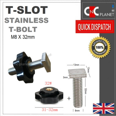 T-Nut M8 x 32 mm T-Bolzen Rändelknopf Gehrung T-Nut Spur Dünnkopf Edelstahlschraube