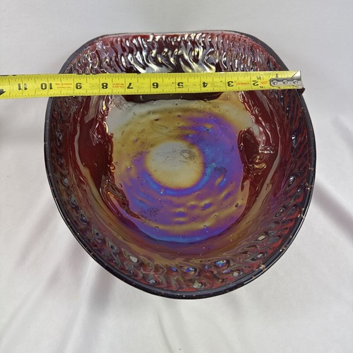 Large Vintage YALOS CASA MURANO Red & Purple Iridescent Centerpiece - Shell Bowl - Picture 14 of 18
