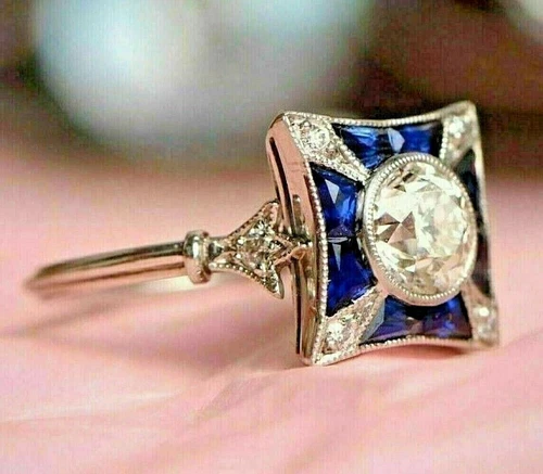 2Ct Art Deco Vintage Style Lab Created Diamond Engagement 14K White Gold FN Ring