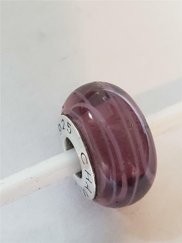 NWOT Chamilia Purple INK SWIRL Murano Glass Bead Sterling Core O-18 $37 Retired - Picture 4 of 5