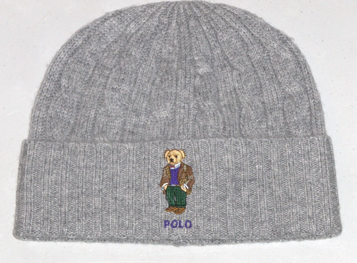 cashmere beanie ralph lauren beanie mens POLO RALPH LAUREN Men Cable Knit Wool Cashmere HERITAGE BEAR