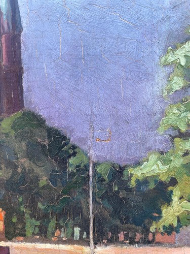 Antique Oil Painting Impressionist Summer Day IN Amsterdam 1925 Church Channel - Picture 12 of 15