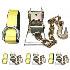 GRIPON (Pack of 4) 2in Ratchet G70 Chain Hook Tie Down with 2" x 8ft Lasso Strap