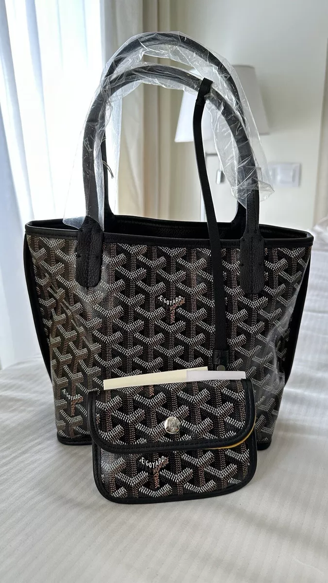 Goyard Goyardine Black Anjou Mini Reversible Tote Bag Silver