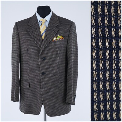 Mens Plaid Sport Coat 42R US Size ENGBERS Blue Wool Blazer Jacket