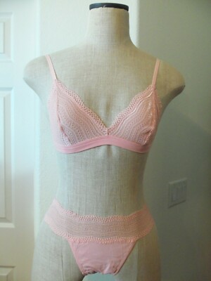 Cosabella DOLCE Mauvelous Coral Pink Stretch Nylon Soft Bra S Low Rise Thong O/S