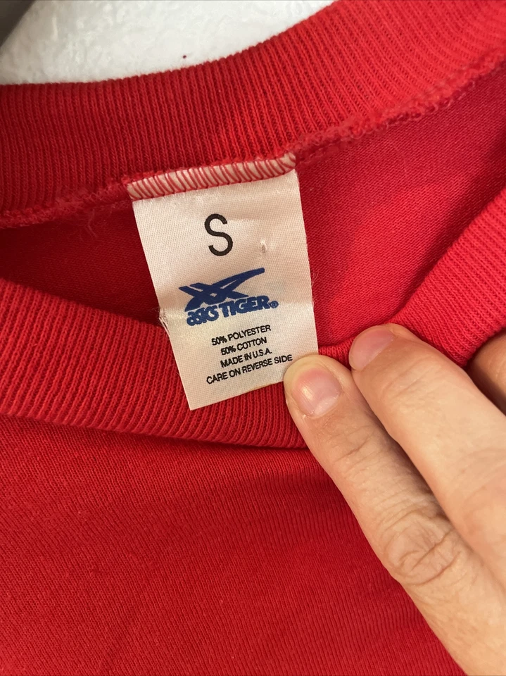 VTG 1980s ASICS Tiger Long Sleeve Raglan TShirt Size S Made in USA Red Logo SNS - Image 3 of 4