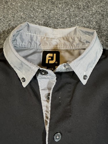 FOOTJOY Men’s Solid Black Golf Check Collar Performance Polo Shirt Golf Size M - Picture 4 of 9