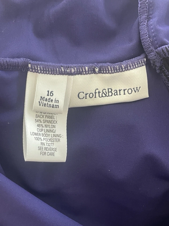 Traje de baño Croft & Barrow de una pieza para mujer talla 16 violeta oscuro, nuevo sin remolcador Foto 3 de 4