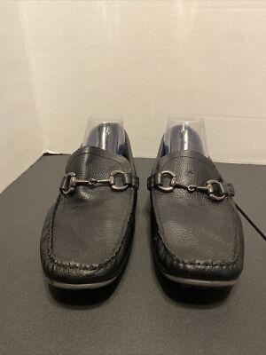 JOSEPH ABBOUD Mens Loafer Shoes Black Leather Horse Bit Moc 