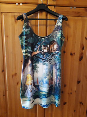Black Milk Cheshire Cat Body-Con Dress, Minikleid, Alice in Wonderland, XL