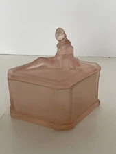 Art Deco Pink Satin Glass Reclining Nude Powder Box