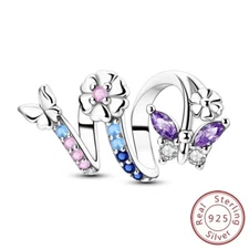 MULA 925 Sterling Silver DIY Charm Pink CZ Butterfly Flowers For Women Bracelet