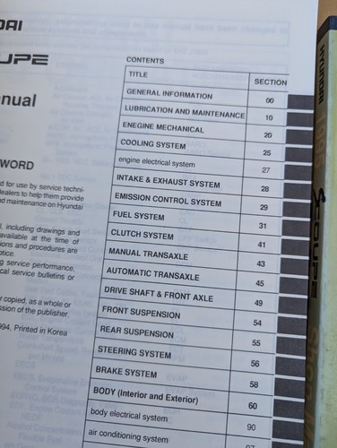 1995 Hyundai Scoupe Service Repair Shop Workshop Manual 2 Vol Set Genuine OEM - Bild 5 von 12