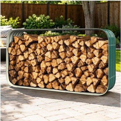 Green Painted Firewood Rack | Raised Garden Bed Compatible