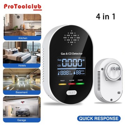 Carbon Monoxide Detector Plug 4-in-1 CO Level Monitor Alarm with Temp RH Sensor