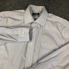 Chaps Mens Regular Fit Dress Shirt Blue Tan Plaid Stretch Collar Non Iron 15.5