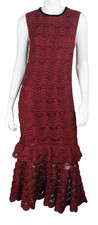 CAROLINA HERRERA Deep Crimson Red Silk Crochet Fit & Flare Evening Dress S