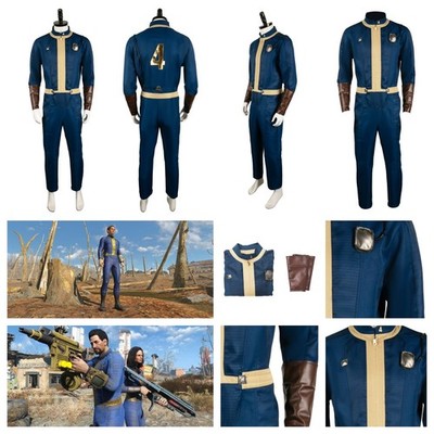 2024 Fallout Vault 4 Dweller Cosplay Blue unisex Deluxe Jumpsuit+handguard sets
