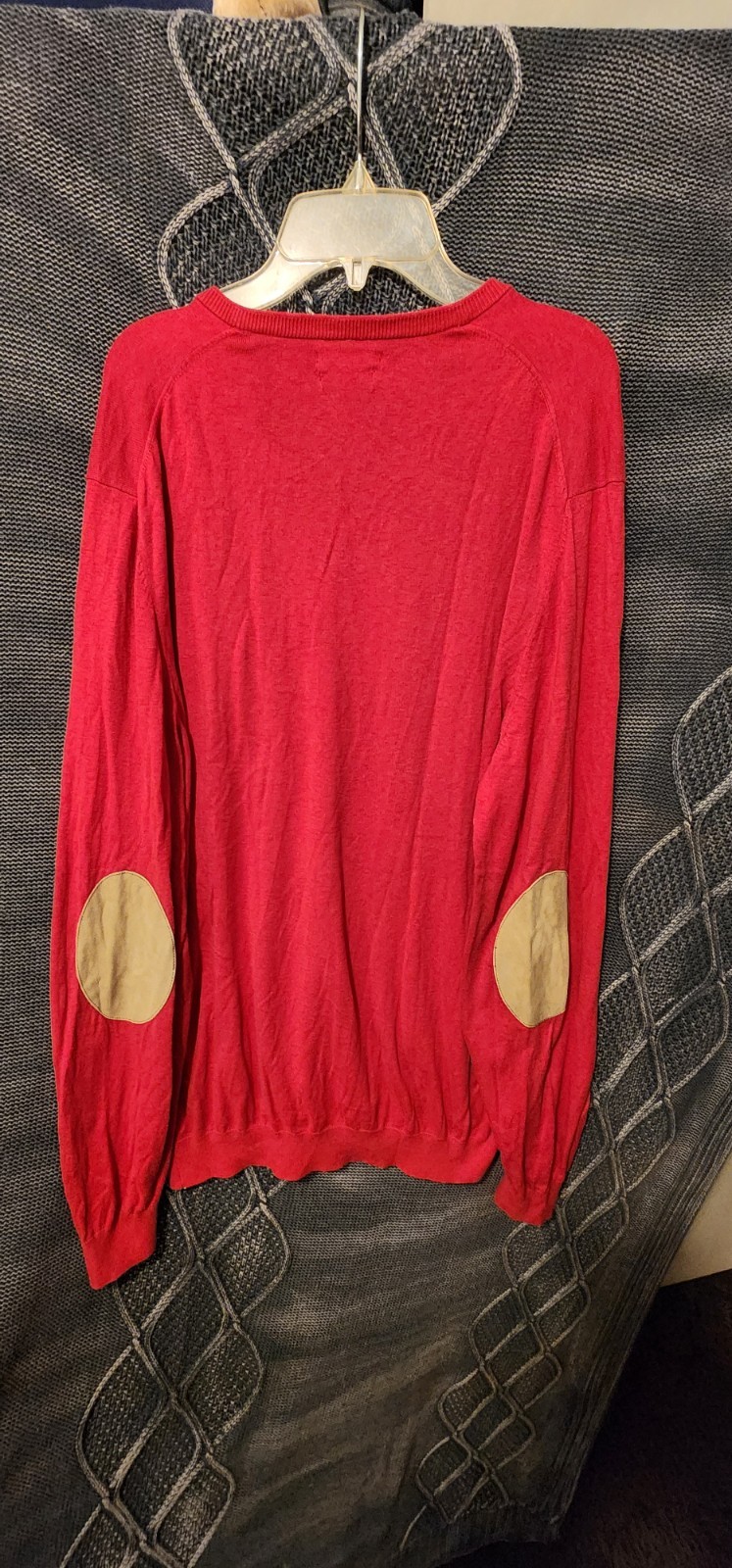 Men's Massimo Dutti Cotton Silk Sweater, Color Red, Leather Elbow Patches,vneck thumbnail 3