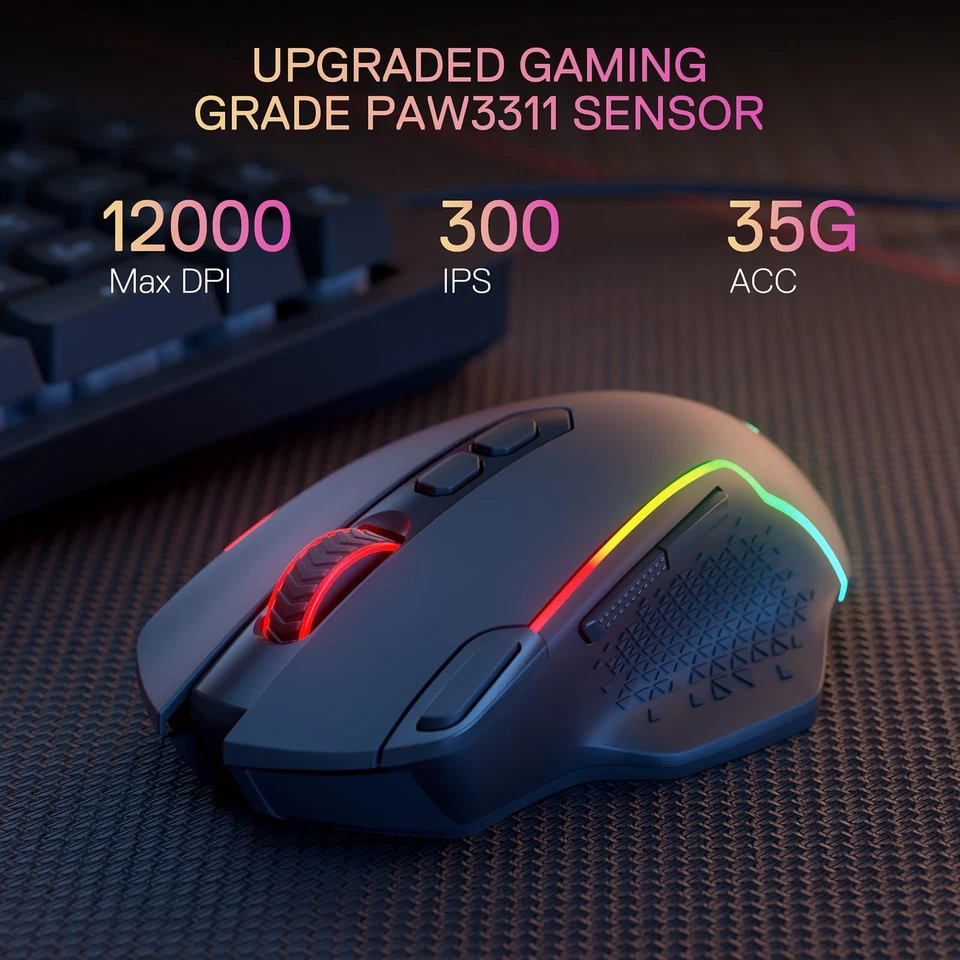 M810 MAX 3-Mode Wireless Gaming Mouse, 12000 DPI Wired/Wireless RGB Mouse w/R... - Image 4 of 4