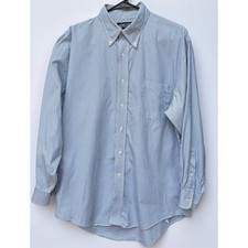 VTG Lands End Button Down Cotton Shirt Sz 16-32 Blue/White Stripe Prep Nautical