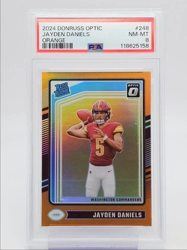 JAYDEN DANIELS 2024 DONRUSS OPTIC RATED ROOKIE ORANGE RC /249 PSA 8 Q0004