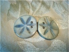 Vintage 2 Piece Dyed Blue Carved Mother of Pearl Shell MOP Clasp Buckle KJ