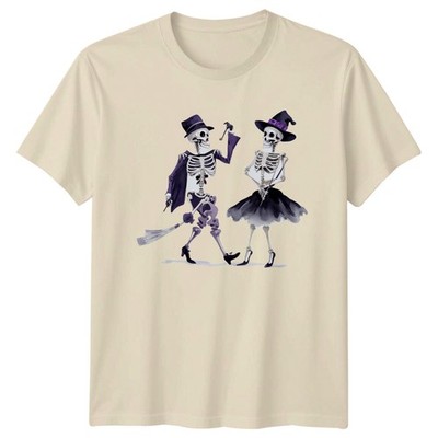 Skelett Hexe und Zauberer Paar T-Shirt Halloween 2026 Geschenk für Sie und Ihn