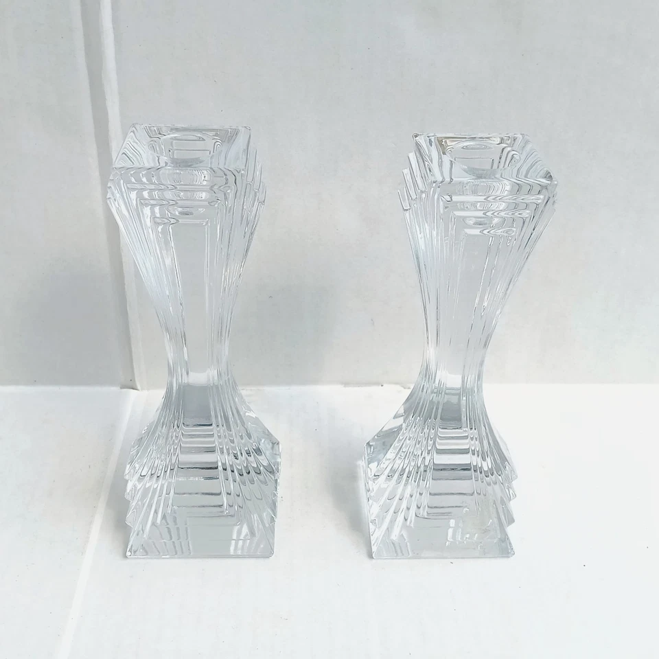 Mikasa Lead Crystal Pair Of Candle Holders-City Lights-Czech Glass-Art Deco - Image 3 of 4