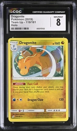 Pokémon Dragonite 2019 Team Up 119/181 Holo CGC 8