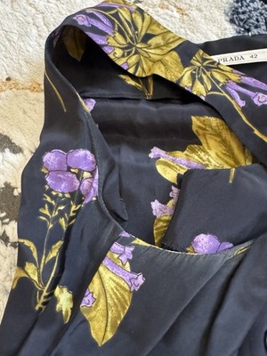 Prada Floral Nylon A-line Dress Black Purple IT42 | eBay