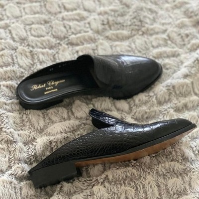 ROBERT CLERGERIE Size 10.5 Black Leather Croc Embossed Embossed Mules Flats Robert Clergerie Alice Croc Embossed Mules Flats Leather  main image 2