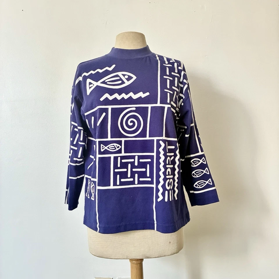 Camiseta Top Camiseta Vintage ESPRIT Logo Estampado Manga Larga Y2K Años 80 90 Edad 12 S/M Foto 2 de 4