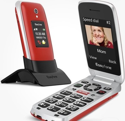 Easyfone Prime-A1 Pro 4G LTE sim-freies Klapphandy für Senioren, 2,4'' ROT
