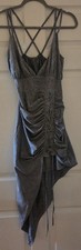 Gray Ruched Lace-Up Asymmetric Hi-Low Bodycon Dress Size L