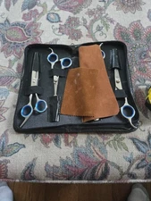 Gimars 4CR Stainless Steel Dog Grooming Scissors Kit with Safety Round Tip, Blue