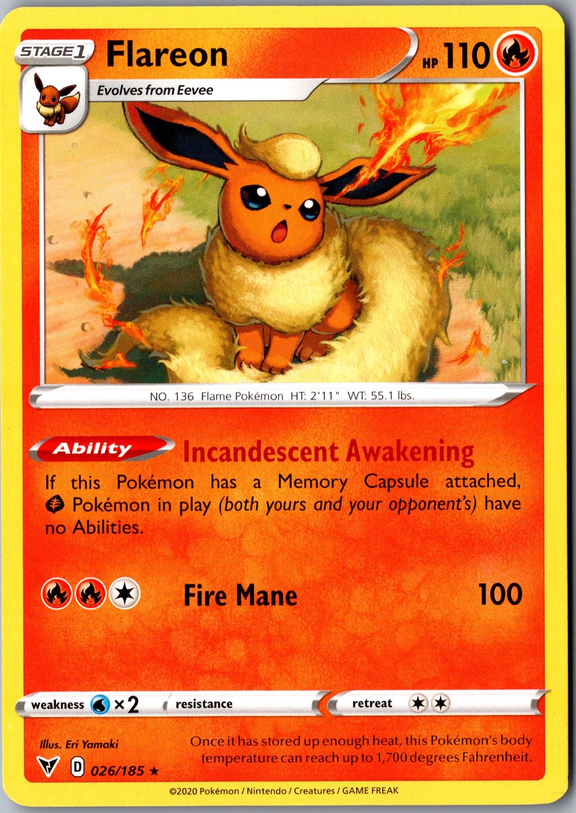 Flareon 026/185 Rare SWSH04: Vivid Voltage LP Pokemon Card