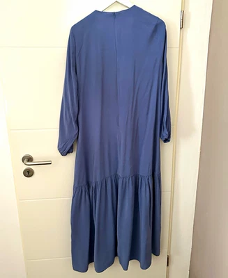 naashe store Damen Abendkleid Midi blau Langarm Rundhals Bindegürtel Gr. 44 - Bild 1 von 3