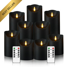 9 Pcs Black Flameless LED Candles Remote Timer Battery Operated Flickering Set