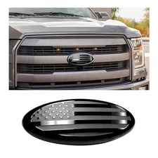 Front Grille US Flag Emblem, 7 Inch Oval Rear Tailgate Decal Badge Nameplate, 