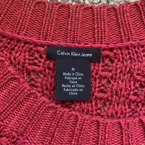 Calvin Klein Sweater Womens Medium Red Knit Long Sleeve - Picture 2 of 10