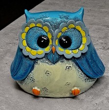 Vtg Blue Owl Piggy bank Shelf Sitter Teal Composite Acrylic