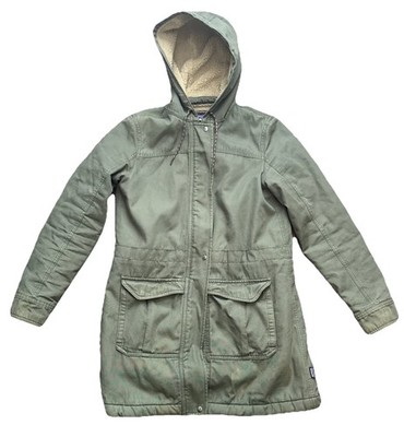 Patagonia Women s Sz M Insulated Prairie Dawn Parka Green Long Pile-Lined Hooded
